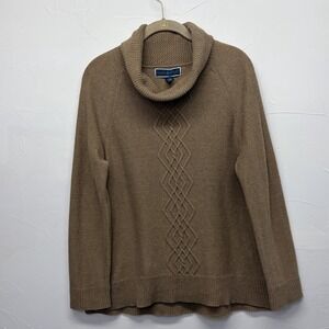 Karen Scott Women's Cowl Neck Cable Knit‎ Tan Brown Cotton Sweater Petite XL